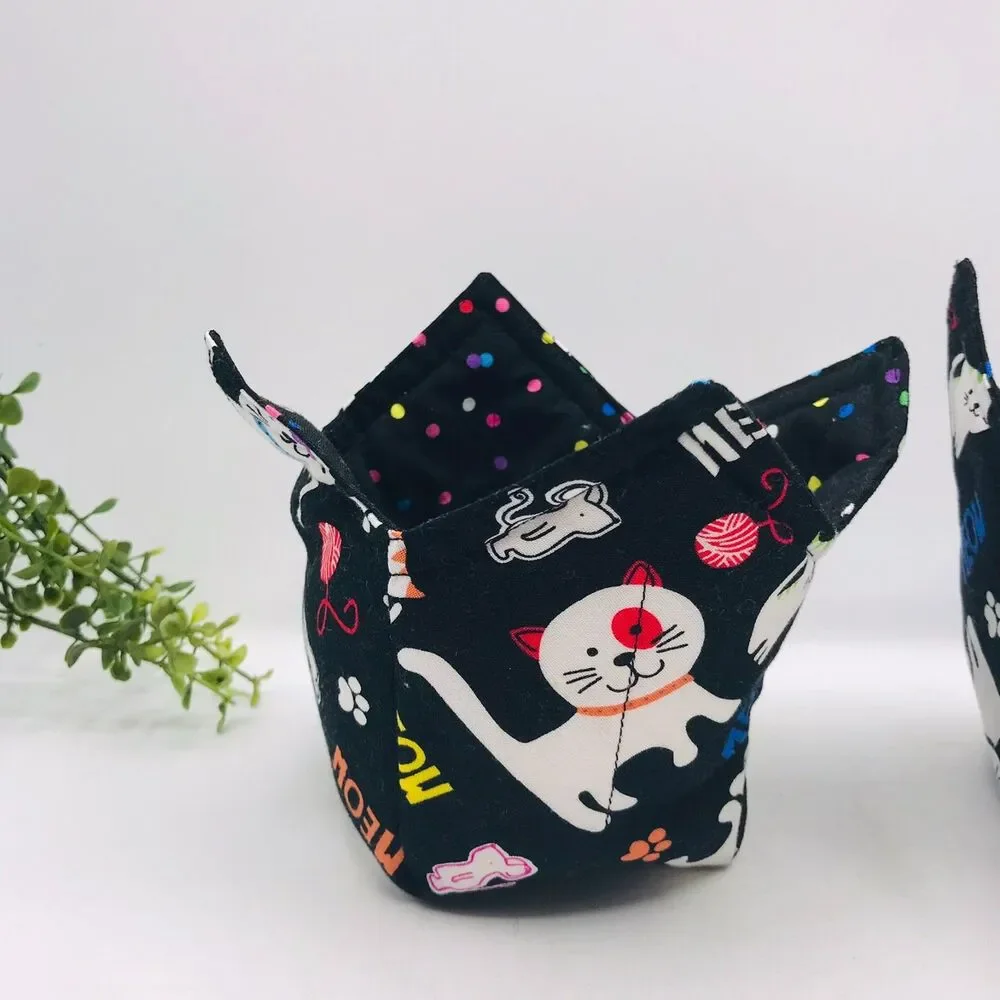 Microwave Bowl Cozy Holder, Reversible, Cute Cats, 3 Sizes, Plate, Soup, Pint